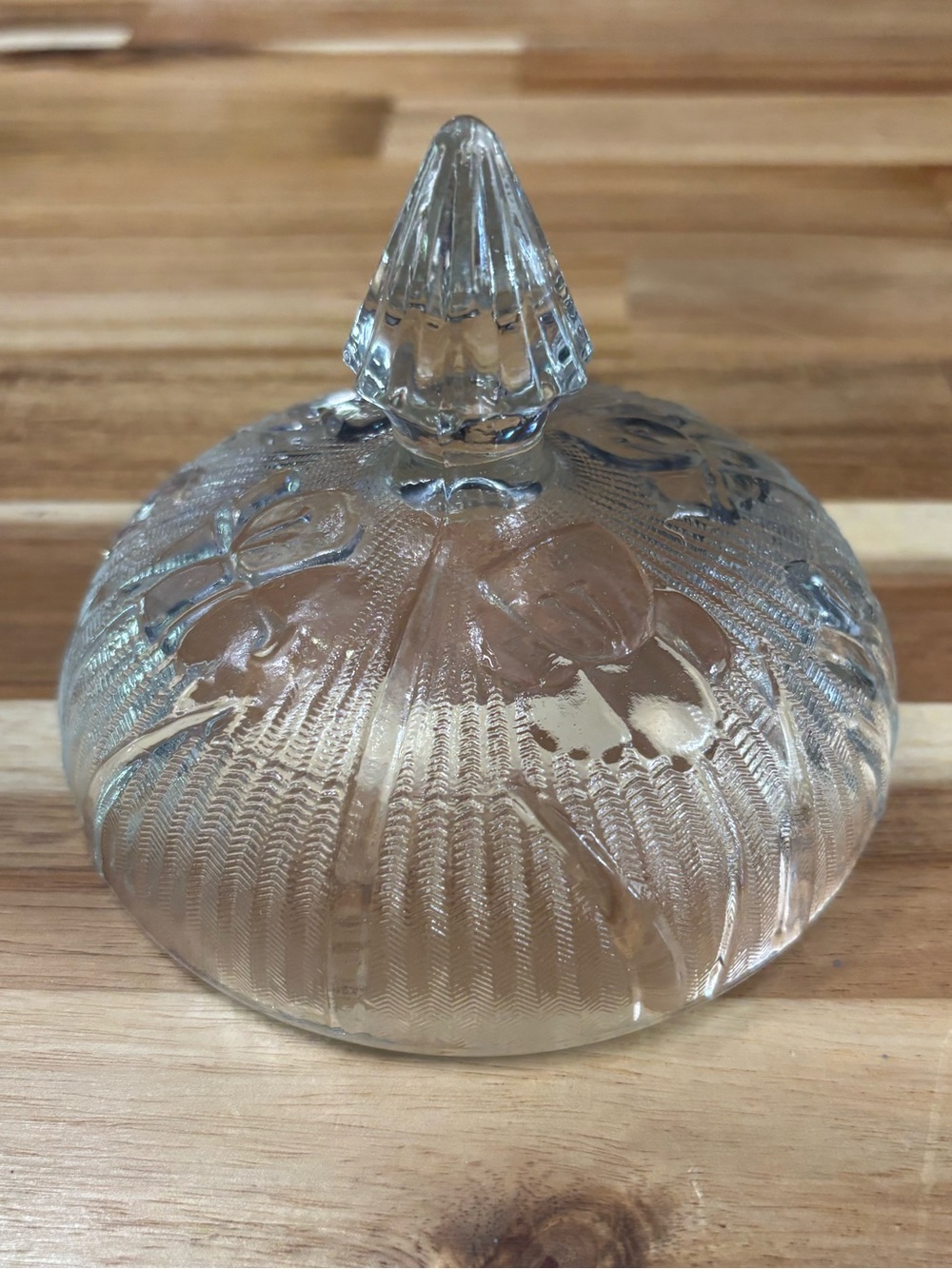 Pressed Glass Lidded Trinket Dish - Clear
